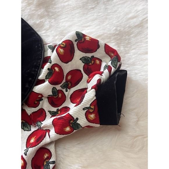 Vintage Fall Holiday  Dress Red Corduroy Red Apple Print Collar Buttons Girls - Picture 3 of 16